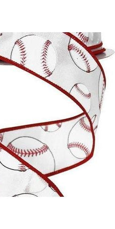 1.5" Baseball Ribbon (10 Yards) - Michelle's aDOORable Creations - Wired Edge Ribbon