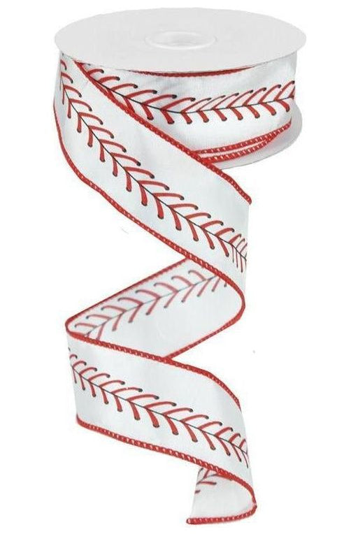 1.5" Baseball Stitching Ribbon (10 Yards) - Michelle's aDOORable Creations - Wired Edge Ribbon