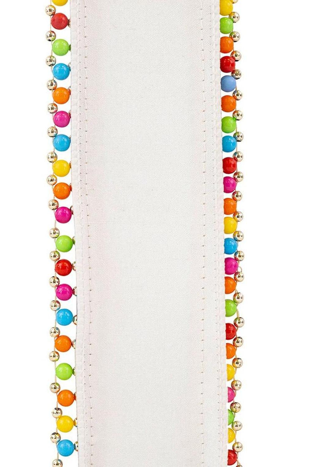 1.5" Beaded Candy Edge Ribbon: White (5 Yards)