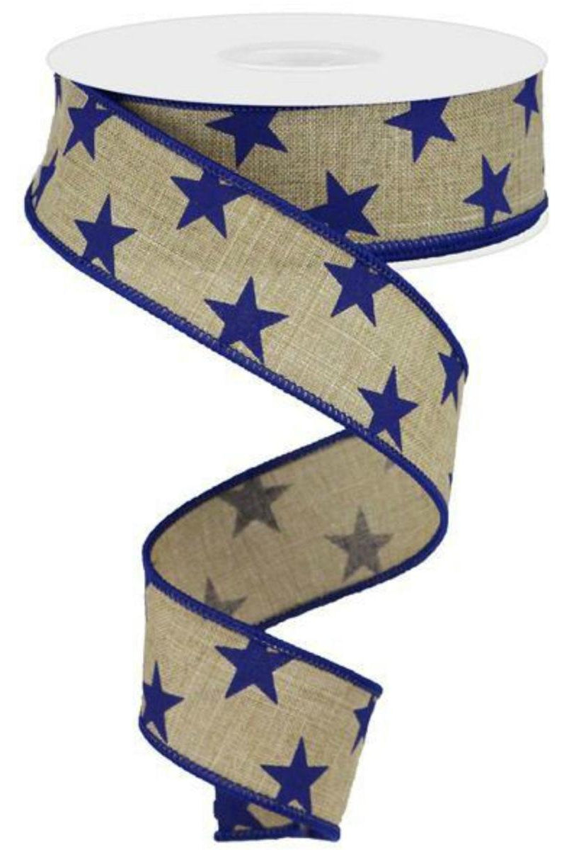 Shop For 1.5" Beige Royal Canvas Ribbon: Blue Stars (10 Yards) at Michelle's aDOORable Creations