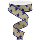 Shop For 1.5" Beige Royal Canvas Ribbon: Blue Stars (10 Yards) at Michelle's aDOORable Creations