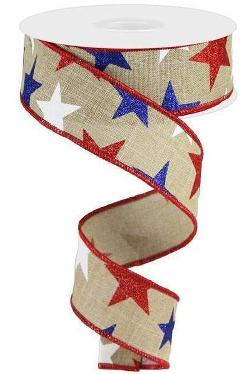 Shop For 1.5" Beige Royal Canvas Ribbon: Patriotic Stars (10 Yards) at Michelle's aDOORable Creations