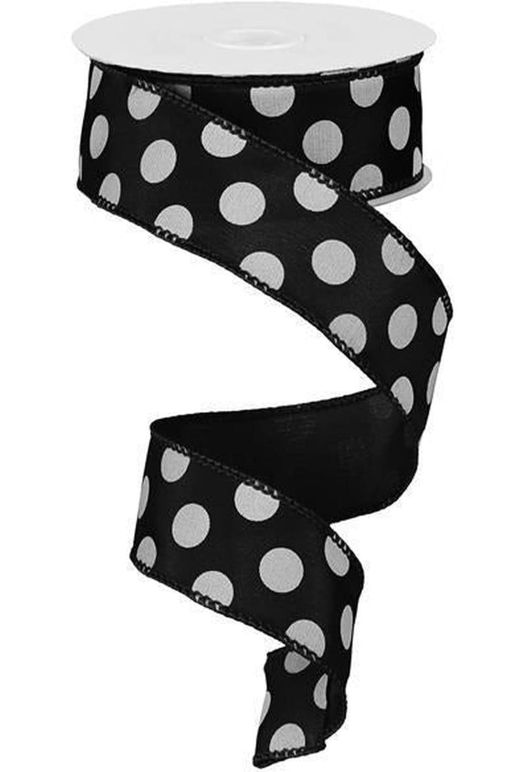 1.5" Big Polka Dot Ribbon: Black & White (10 Yards)
