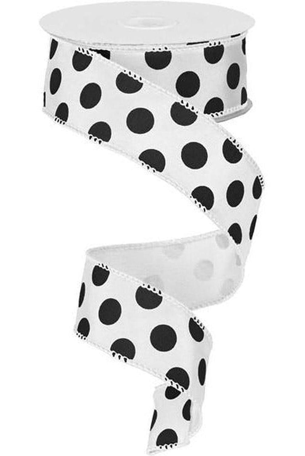 1.5" Big Polka Dot Ribbon: White & Black (10 Yards)