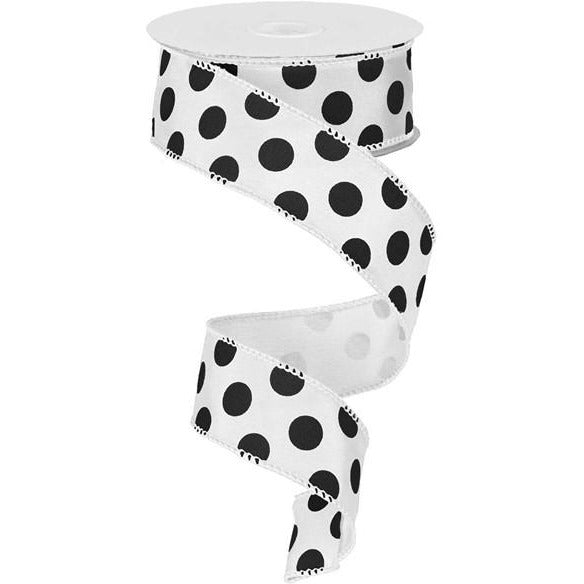 Shop For 1.5" Big Polka Dot Ribbon: White & Black (10 Yards) at Michelle's aDOORable Creations