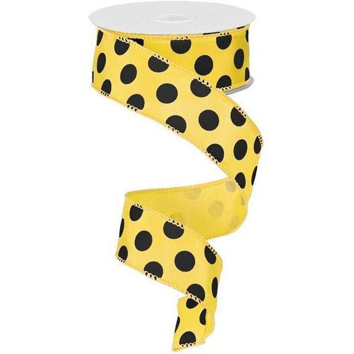 Shop For 1.5" Big Polka Dot Ribbon: Yellow & Black (10 Yards) at Michelle's aDOORable Creations