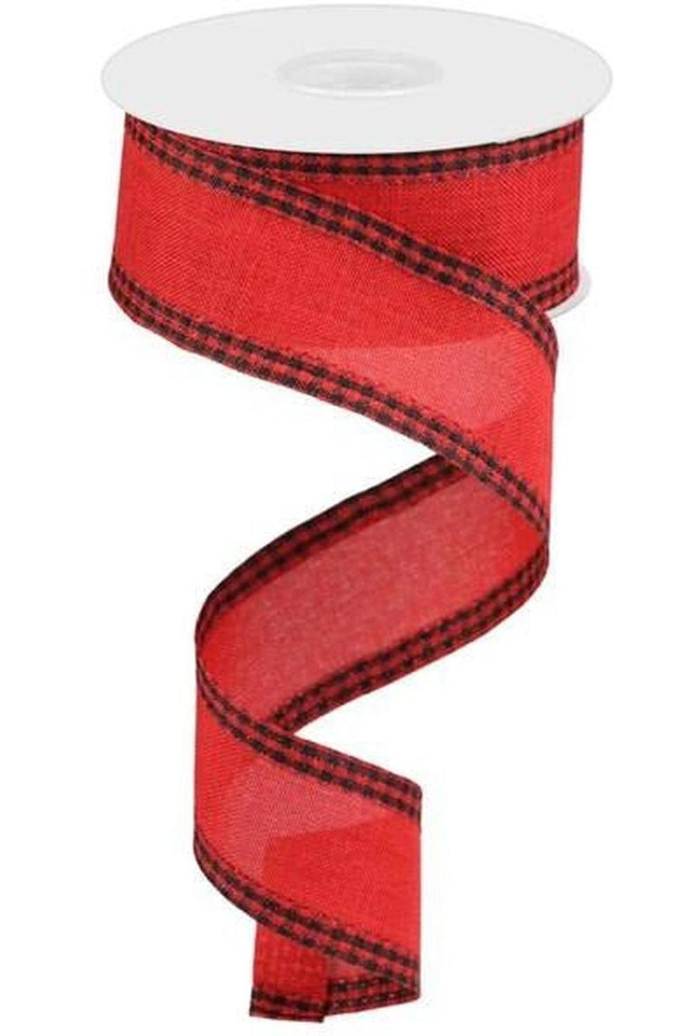 1.5" Black Gingham Edge Ribbon: Red (10 Yards)
