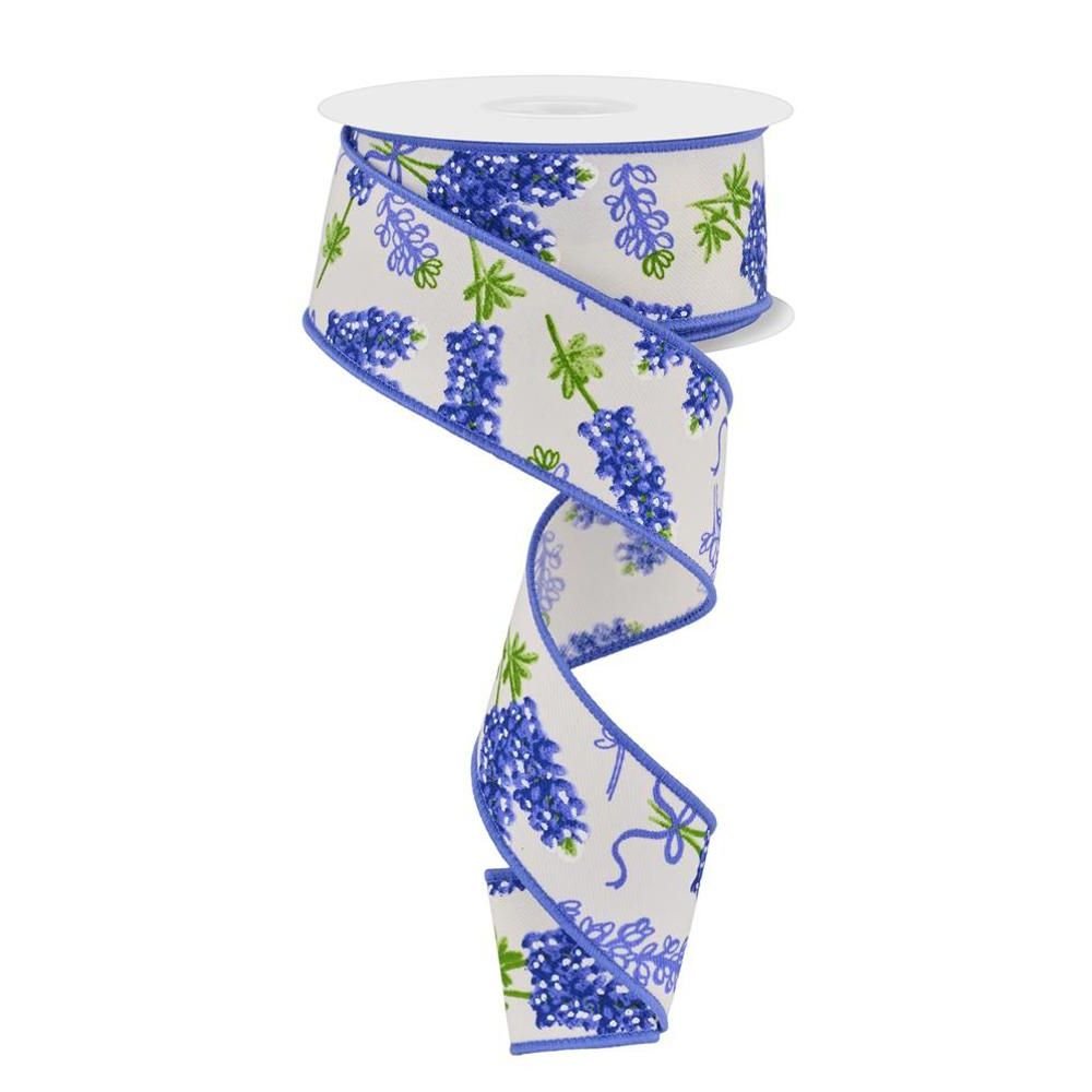 Shop For 1.5" Bluebonnets Pattern Ribbon: Ivory (10 Yards) at Michelle's aDOORable Creations