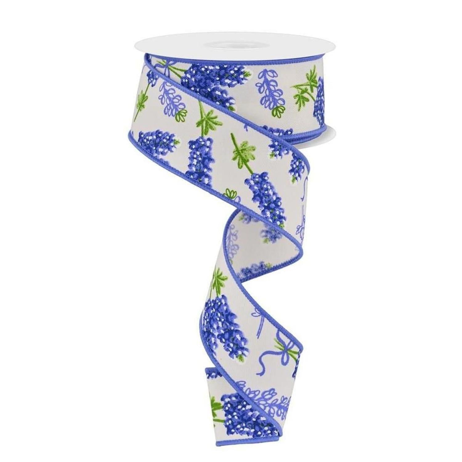 1.5" Bluebonnets Pattern Ribbon: Ivory (10 Yards)