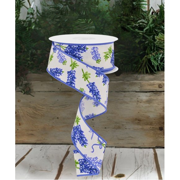 Shop For 1.5" Bluebonnets Pattern Ribbon: Ivory (10 Yards) at Michelle's aDOORable Creations