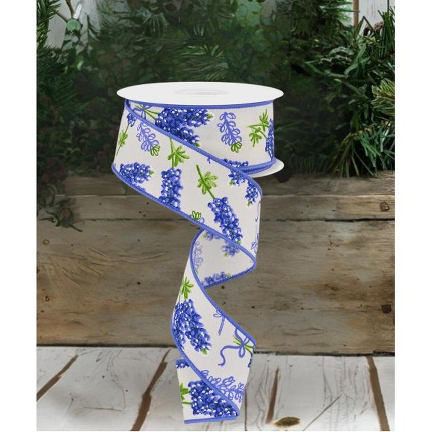 1.5" Bluebonnets Pattern Ribbon: Ivory (10 Yards)