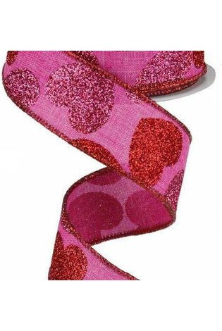 1.5" Bold Glitter Hearts Royal Ribbon: Pink (10 Yards) - Michelle's aDOORable Creations - Wired Edge Ribbon