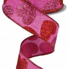 Shop For 1.5" Bold Glitter Hearts Royal Ribbon: Pink (10 Yards) at Michelle's aDOORable Creations