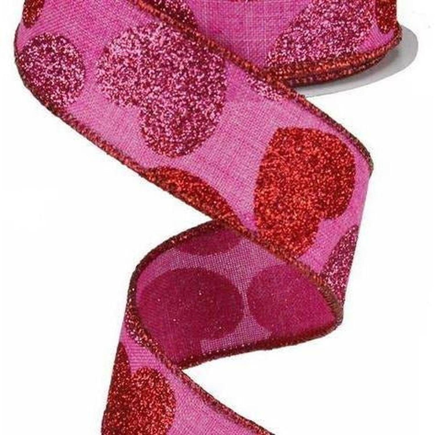 Shop For 1.5" Bold Glitter Hearts Royal Ribbon: Pink (10 Yards) at Michelle's aDOORable Creations