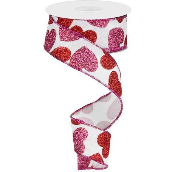Shop For 1.5" Bold Glitter Hearts Royal Ribbon: White (10 Yards) at Michelle's aDOORable Creations