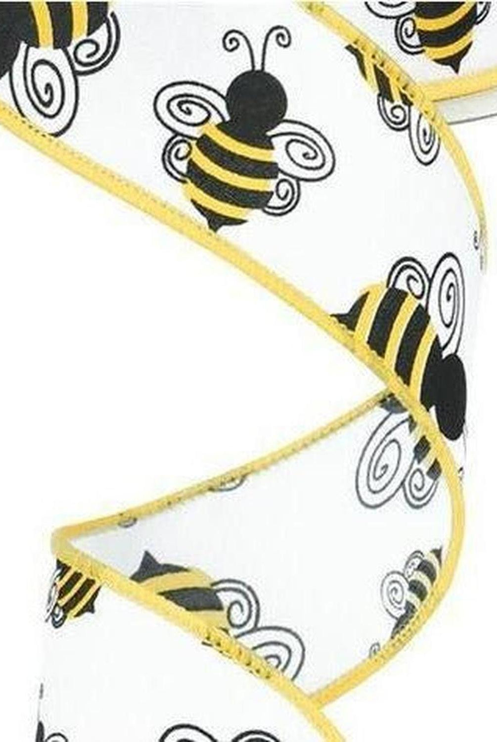 Shop For 1.5" Bumble Bee Ribbon: White Satin (10 Yards) at Michelle's aDOORable Creations