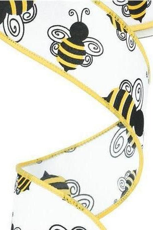 Shop For 1.5" Bumble Bee Ribbon: White Satin (10 Yards) at Michelle's aDOORable Creations