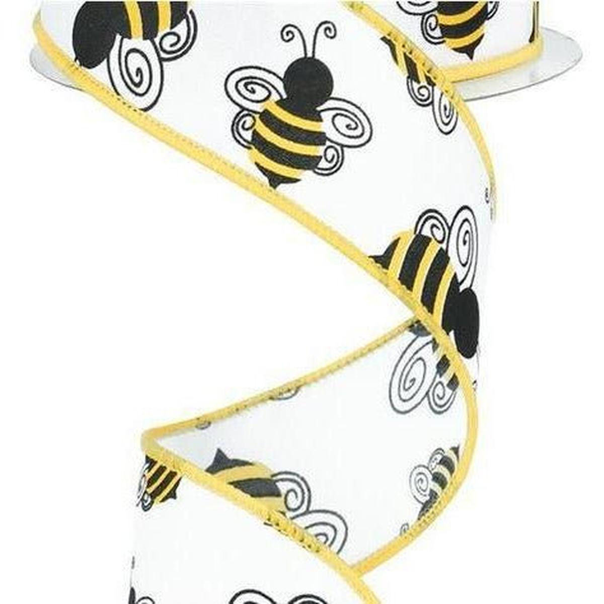 Shop For 1.5" Bumble Bee Ribbon: White Satin (10 Yards) at Michelle's aDOORable Creations
