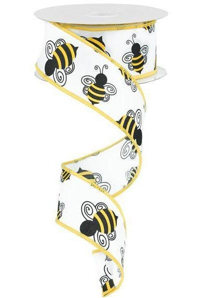 Shop For 1.5" Bumble Bee Ribbon: White Satin (10 Yards) at Michelle's aDOORable Creations