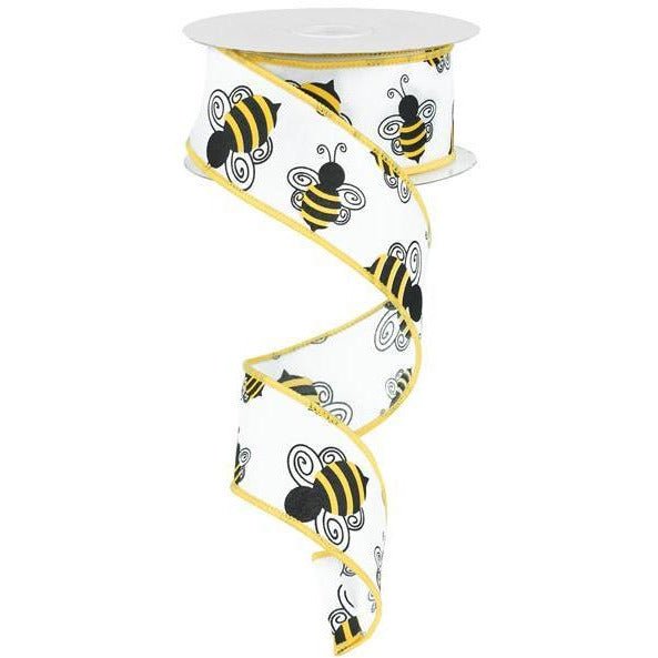 Shop For 1.5" Bumble Bee Ribbon: White Satin (10 Yards) at Michelle's aDOORable Creations