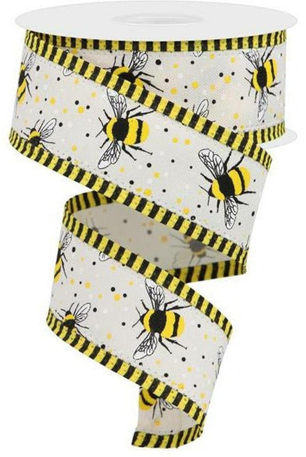 Shop For 1.5" Bumble Bee Stripe Edge Ribbon: Ivory (10 Yards) at Michelle's aDOORable Creations