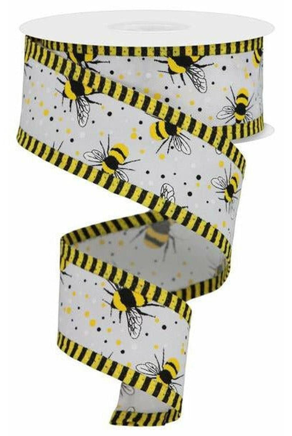 Shop For 1.5" Bumble Bee Stripe Edge Ribbon: White (10 Yards) at Michelle's aDOORable Creations