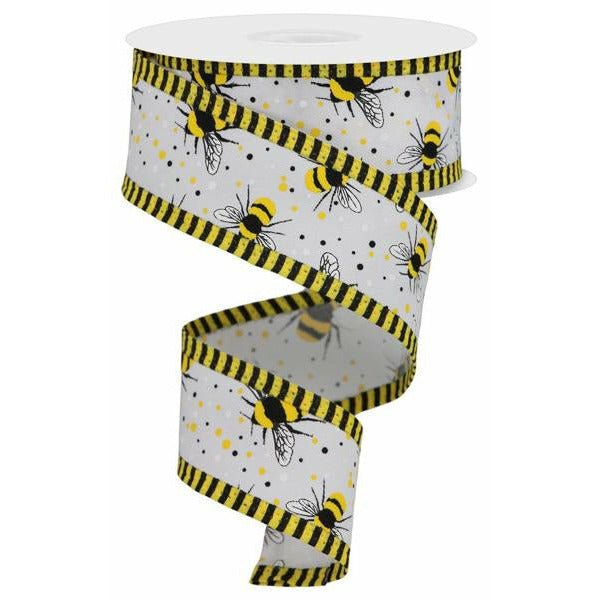 Shop For 1.5" Bumble Bee Stripe Edge Ribbon: White (10 Yards) at Michelle's aDOORable Creations