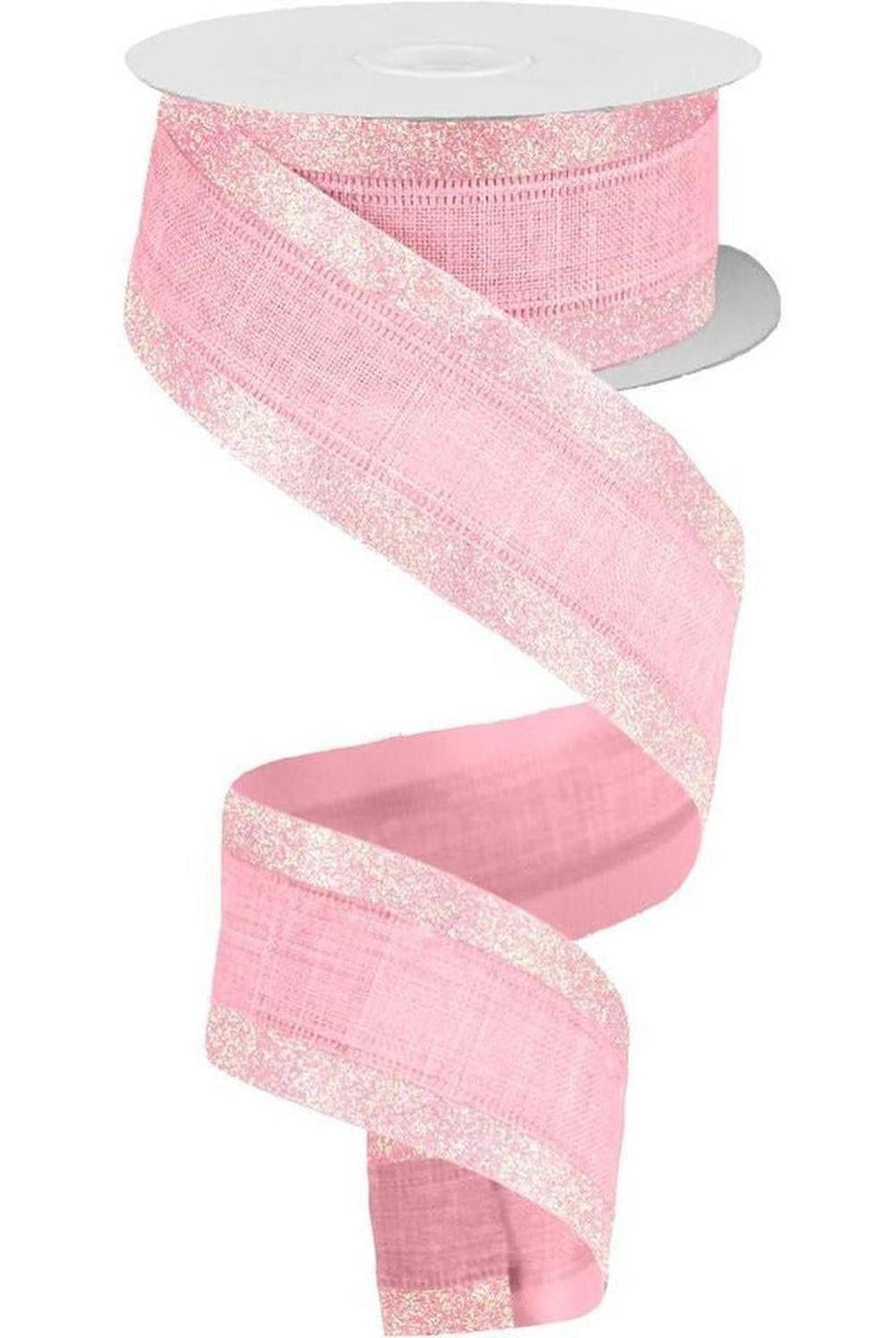 1.5" Canvas On Satin Glitter Ribbon: Light Pink (10 Yards)