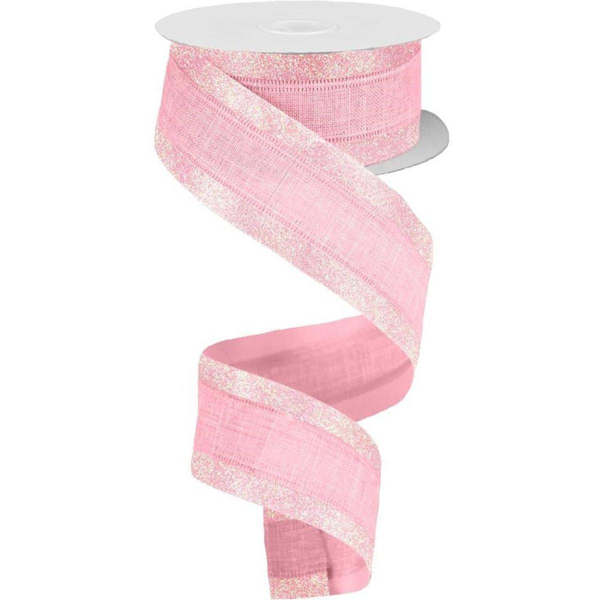 Shop For 1.5" Canvas On Satin Glitter Ribbon: Light Pink (10 Yards) at Michelle's aDOORable Creations