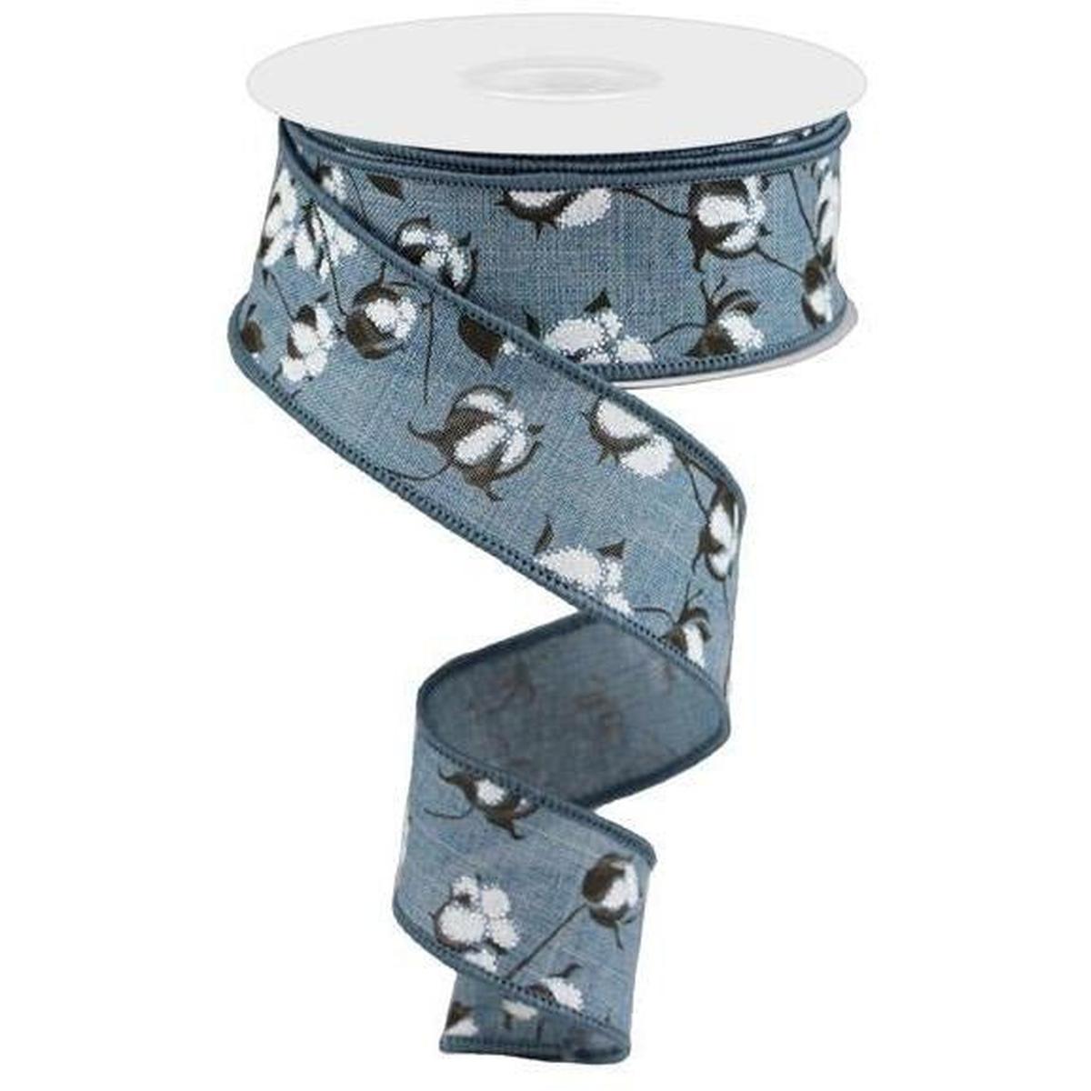 Shop For 1.5" Cotton Pod Ribbon: Faded Denim & White (10 Yards) at Michelle's aDOORable Creations