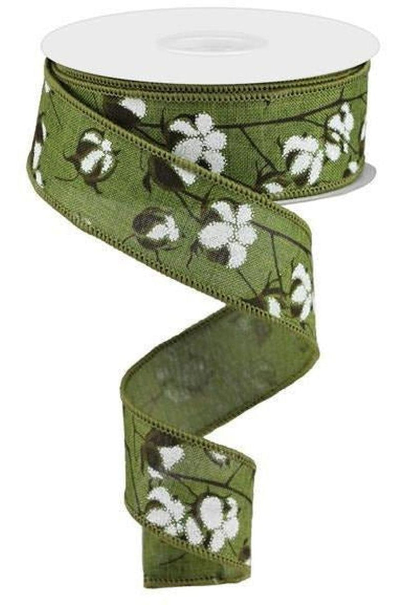 Shop For 1.5" Cotton Pod Ribbon: Moss Green & White (10 Yards) at Michelle's aDOORable Creations