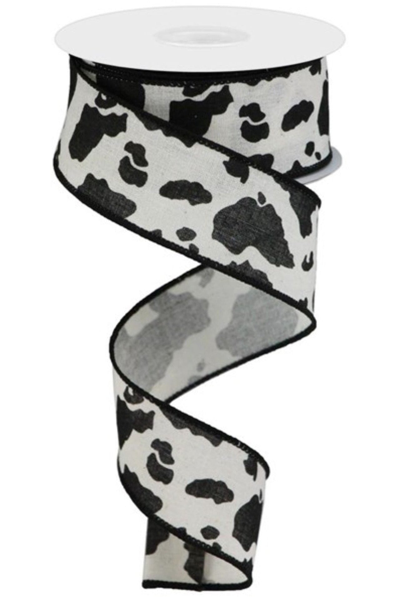 Shop For 1.5" Cowhide Print Ribbon: Black & Cream (10 Yards) at Michelle's aDOORable Creations