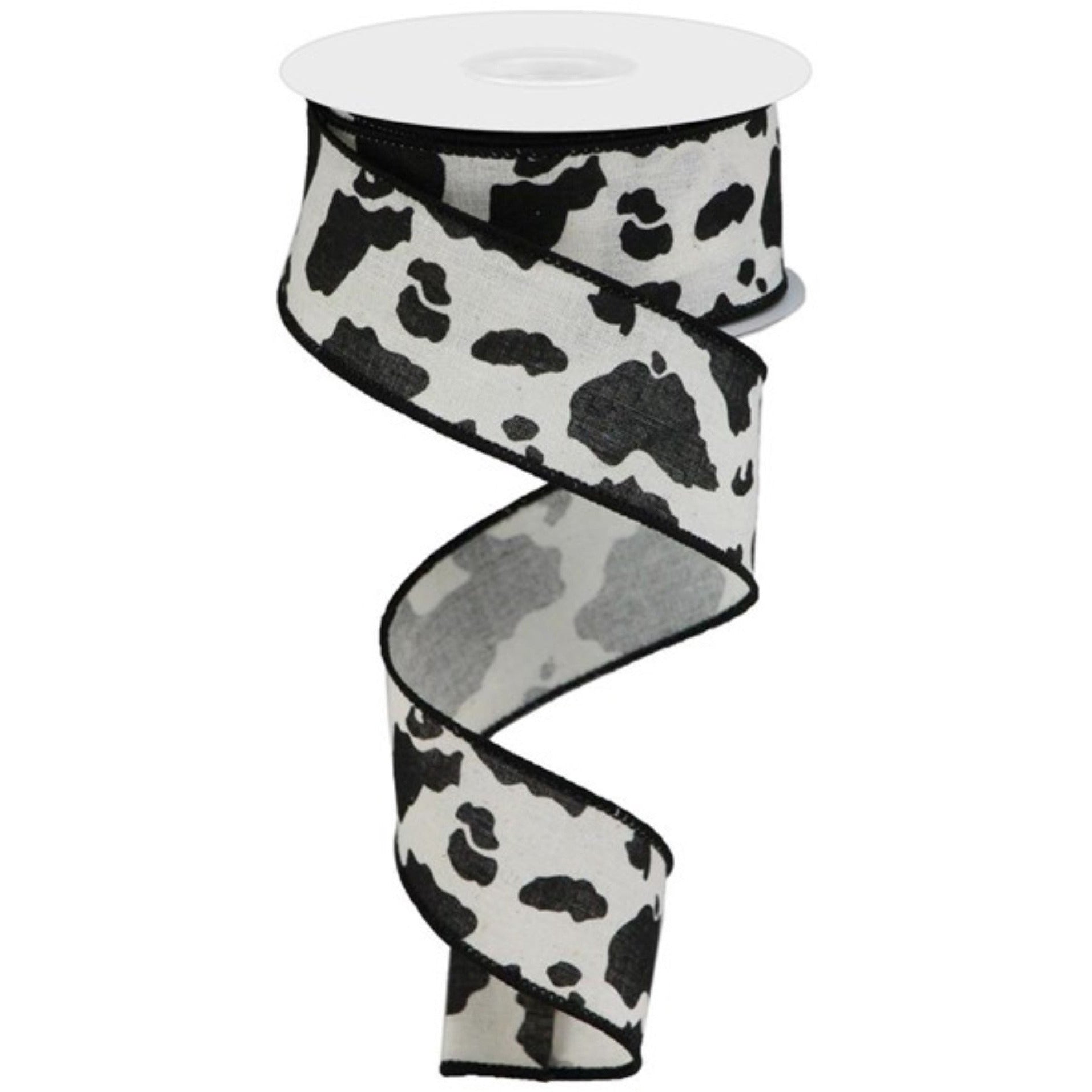 Shop For 1.5" Cowhide Print Ribbon: Black & Cream (10 Yards) at Michelle's aDOORable Creations