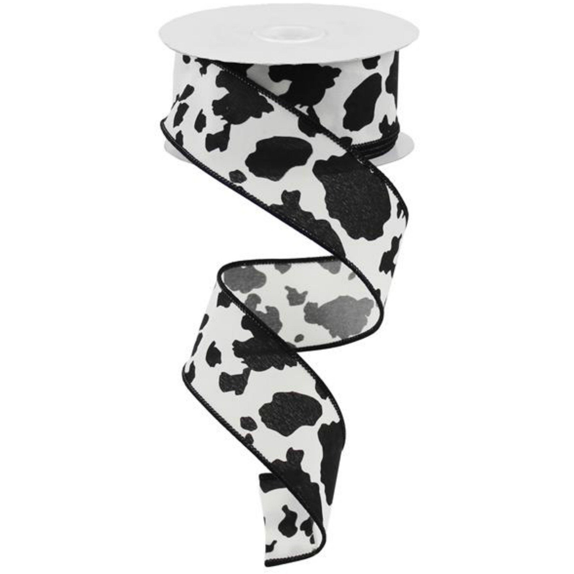 Shop For 1.5" Cowhide Print Ribbon: Black & Ivory (10 Yards) at Michelle's aDOORable Creations