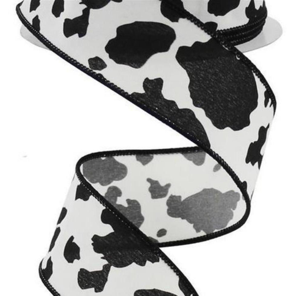 Shop For 1.5" Cowhide Print Ribbon: Black & Ivory (10 Yards) at Michelle's aDOORable Creations