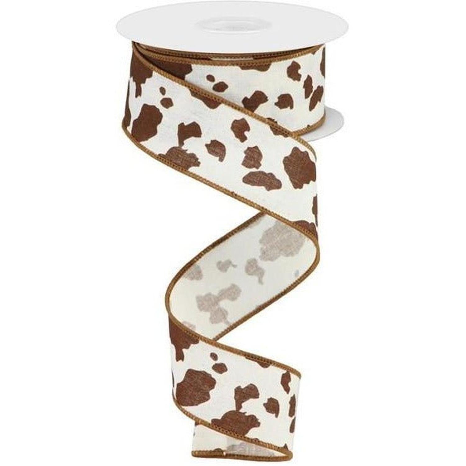 Shop For 1.5" Cowhide Print Ribbon: Brown & White (10 Yards) at Michelle's aDOORable Creations