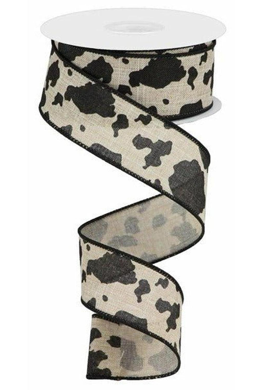 Shop For 1.5" Cowhide Print Ribbon: Natural & Black (10 Yards) at Michelle's aDOORable Creations