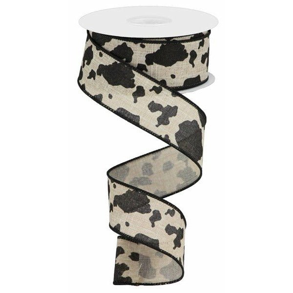 Shop For 1.5" Cowhide Print Ribbon: Natural & Black (10 Yards) at Michelle's aDOORable Creations