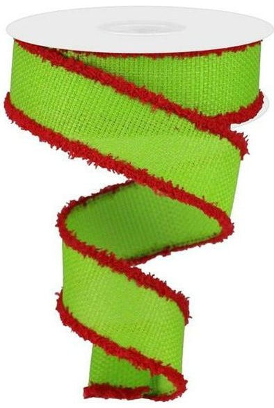 1.5" Cross Royal Burlap Drift Edge Ribbon: Lime Green (10 Yards) - Michelle's aDOORable Creations - Wired Edge Ribbon