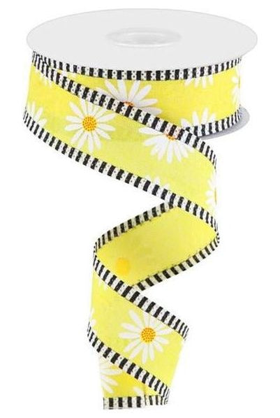 1.5" Daisy Stripe Royal Ribbon: Yellow (10 Yards) - Michelle's aDOORable Creations - Wired Edge Ribbon