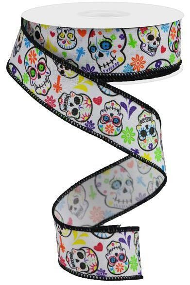 Shop For 1.5" Day of the Dead Ribbon: White (10 Yards) at Michelle's aDOORable Creations