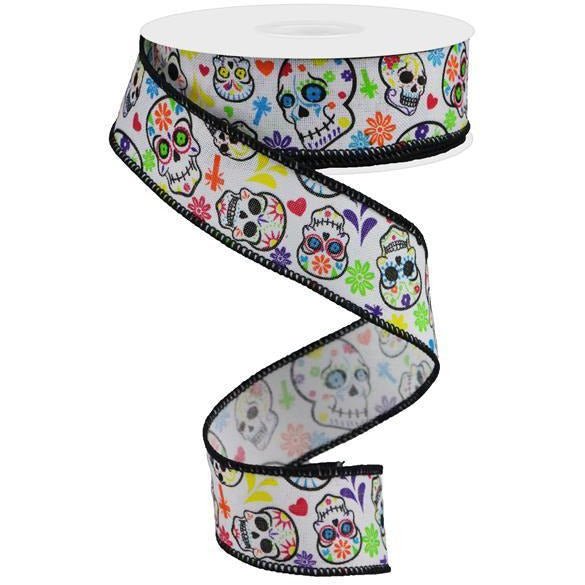 Shop For 1.5" Day of the Dead Ribbon: White (10 Yards) at Michelle's aDOORable Creations