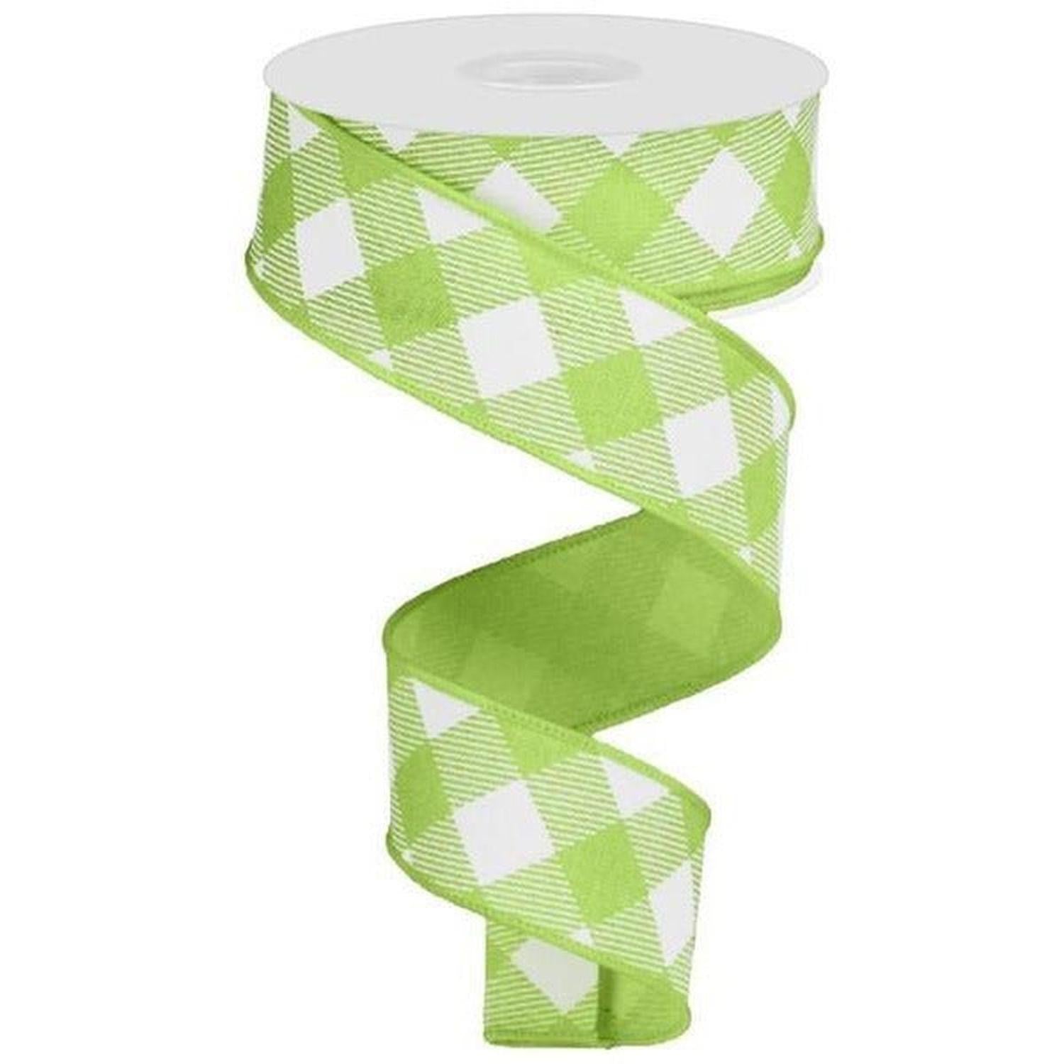 Shop For 1.5" Diagonal Check On Royal Ribbon: Bright Green & White (10 Yards) at Michelle's aDOORable Creations