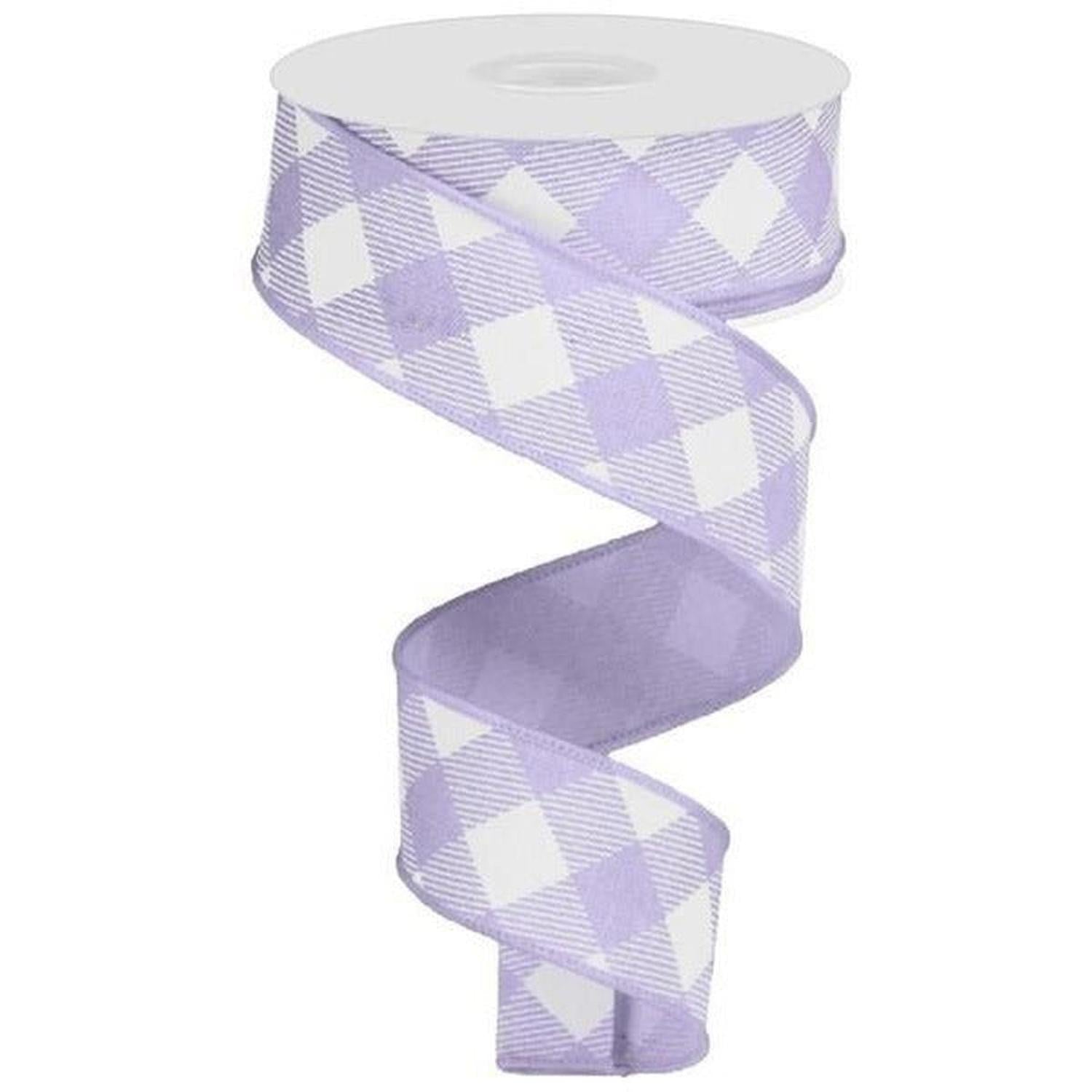 Shop For 1.5" Diagonal Check On Royal Ribbon: Lavender & White (10 Yards) at Michelle's aDOORable Creations