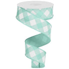 Shop For 1.5" Diagonal Check On Royal Ribbon: Mint Green & White (10 Yards) at Michelle's aDOORable Creations