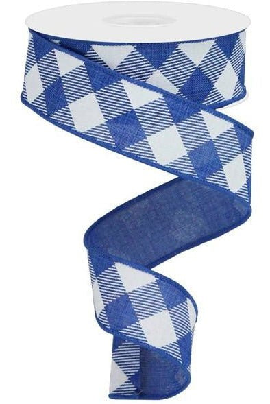 Shop For 1.5" Diagonal Check On Royal Ribbon: Royal Blue (10 Yards) at Michelle's aDOORable Creations