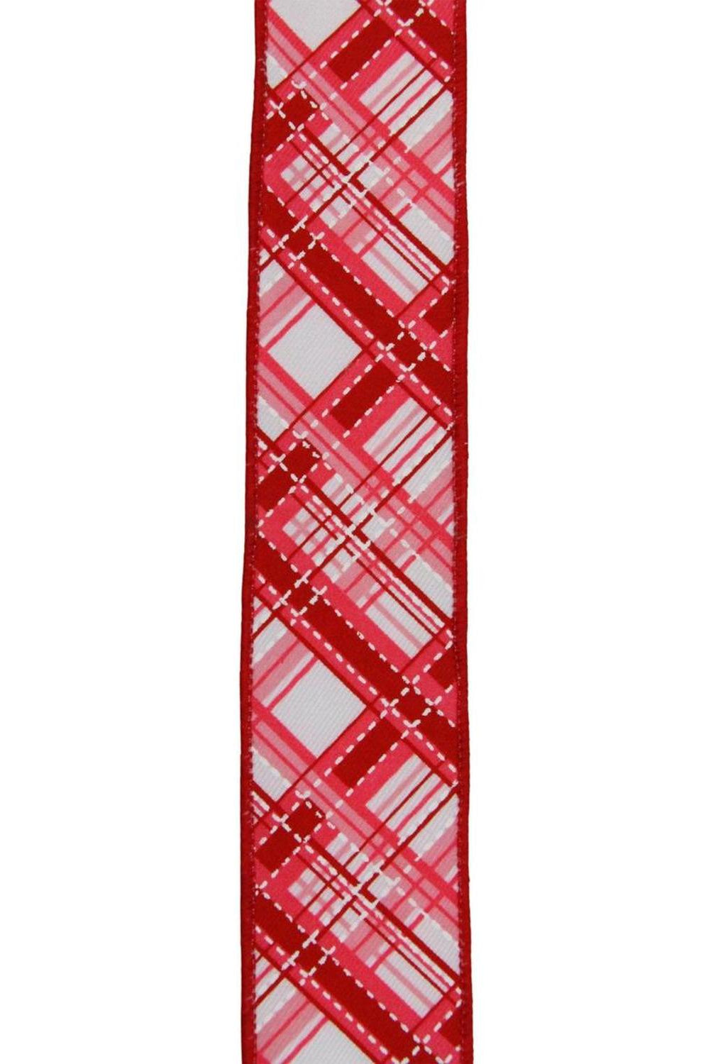 1.5" Diagonal Dash Plaid: Pink/Red (10 Yard)