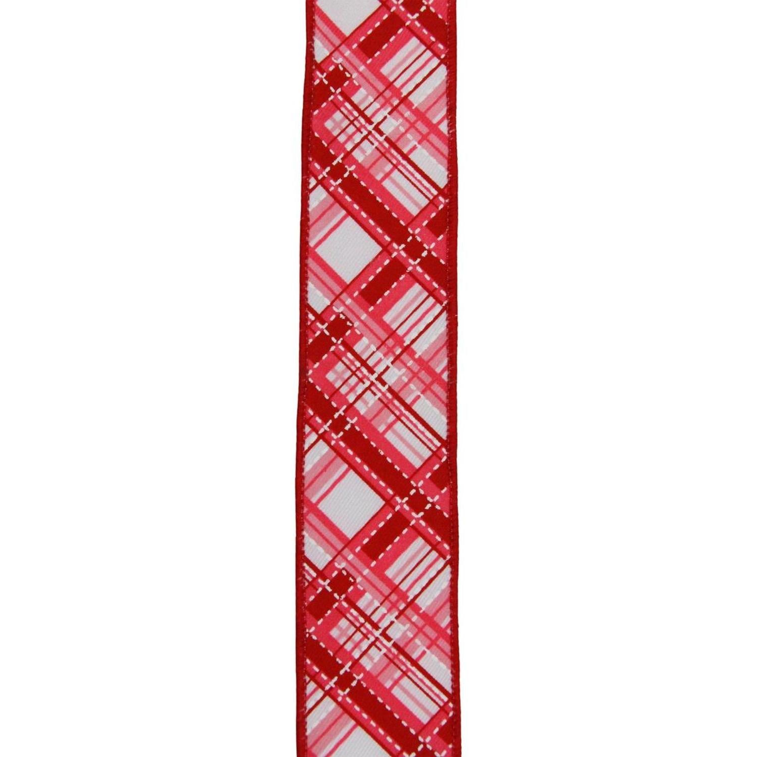 1.5" Diagonal Dash Plaid: Pink/Red (10 Yard)