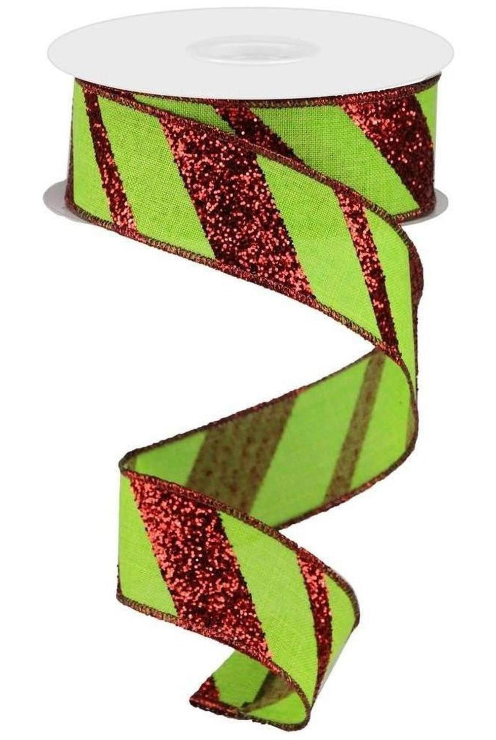 Shop For 1.5" Diagonal Glitter on Royal Ribbon: Lime Green (10 Yards) at Michelle's aDOORable Creations