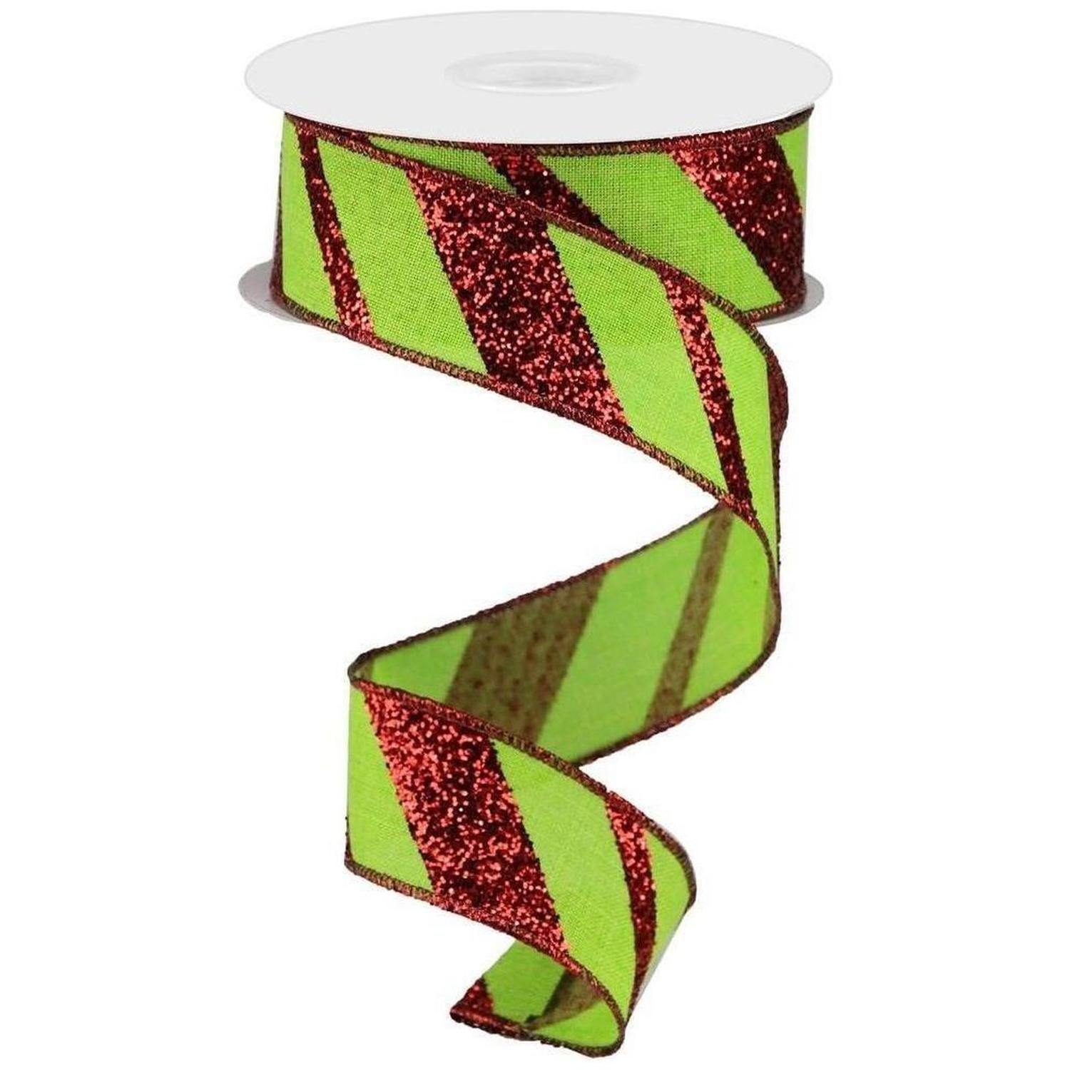 Shop For 1.5" Diagonal Glitter on Royal Ribbon: Lime Green (10 Yards) at Michelle's aDOORable Creations